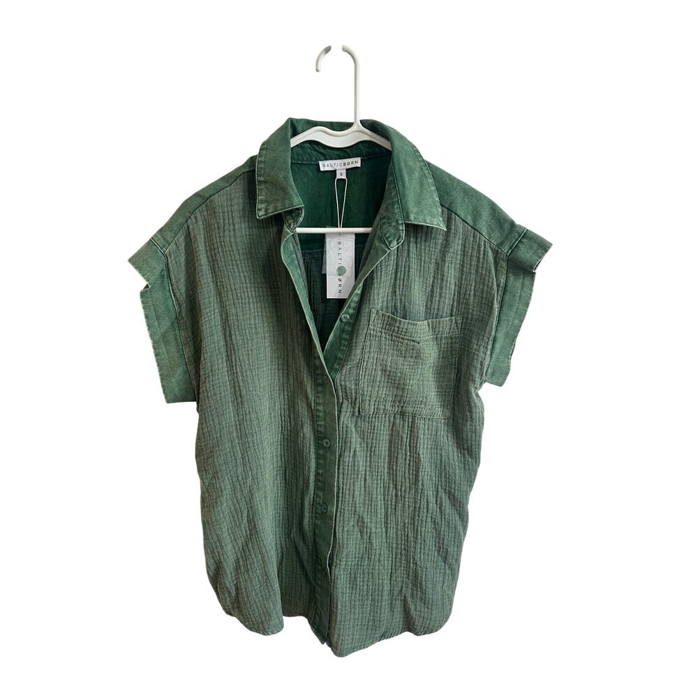Baltic Born NWT Jaye Button Top Sz S Green 100% Cotton Blouse Lagenlook Chic
